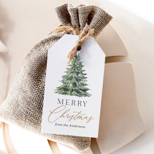 Elegant Watercolor Christmas Tree Holiday Gift Tags