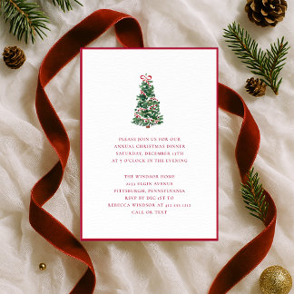 Elegant Watercolor Christmas Tree Holiday Party Invitation