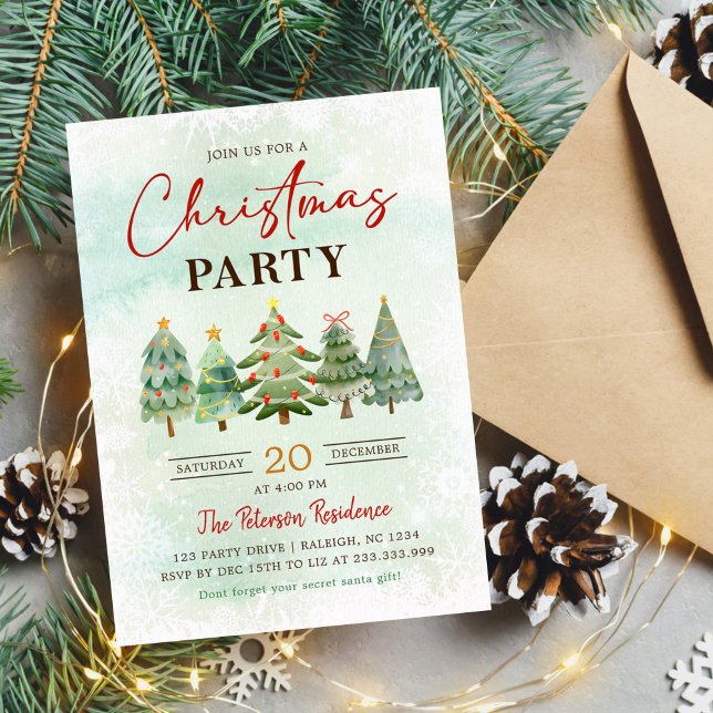 Elegant Watercolor Christmas Tree Holiday Party Invitation (Creator Uploaded)