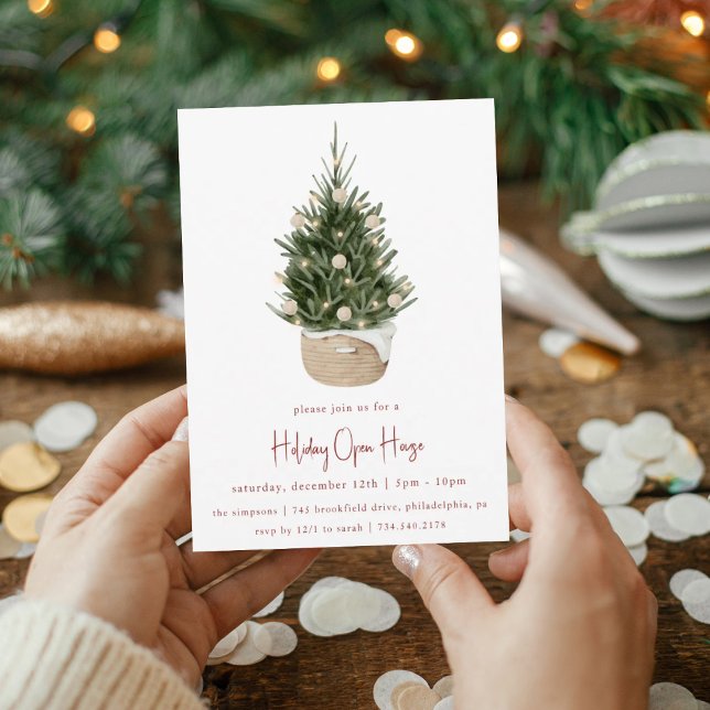 Elegant Watercolor Christmas Tree Holiday Party Invitation (Creator Uploaded)