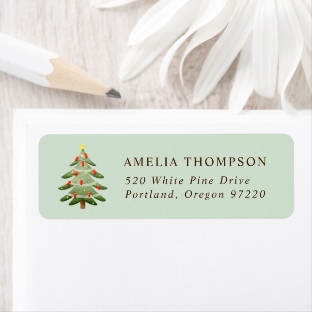 Elegant Watercolor Christmas Tree Holiday Party Label (Insitu)