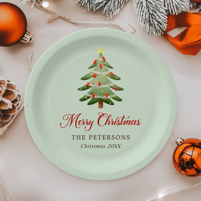 Elegant Watercolor Christmas Tree Holiday Party Paper Plates (Creator Uploaded)