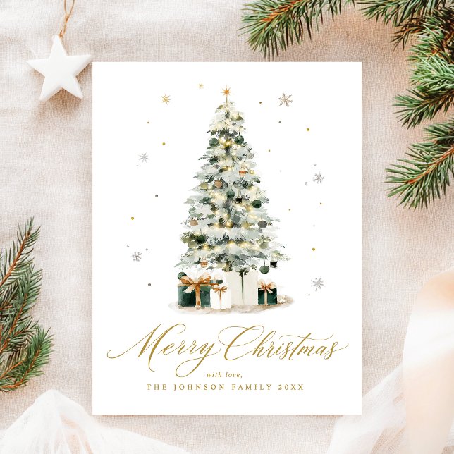 Elegant Watercolor Christmas Tree Holiday Postcard (Creator Uploaded)