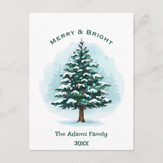 Elegant Watercolor Christmas Tree Holiday Postcard (Front)