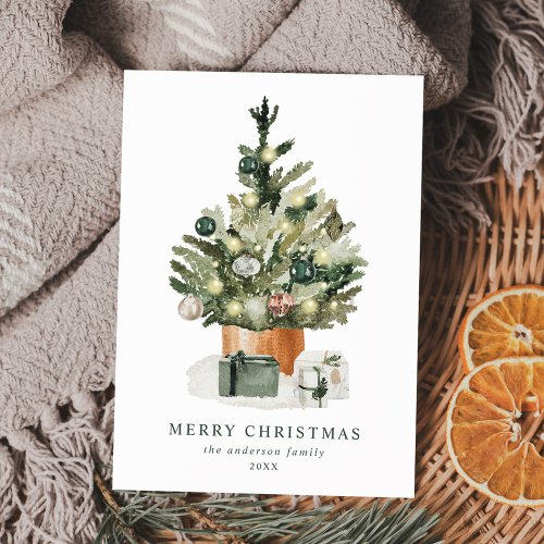 Elegant Watercolor Christmas Tree Non_Photo Holiday Card