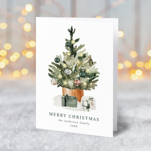 Elegant Watercolor Christmas Tree Non_Photo Holiday Card