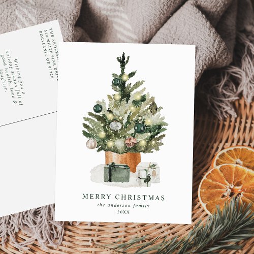 Elegant Watercolor Christmas Tree Non_Photo Holiday Postcard