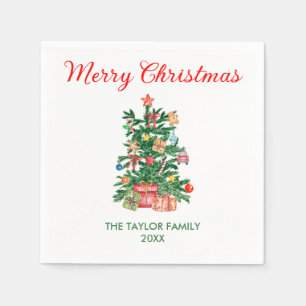 Elegant Watercolor Christmas Tree Ornaments & Gift Napkins
