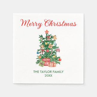 Elegant Watercolor Christmas Tree Ornaments & Gift Napkins