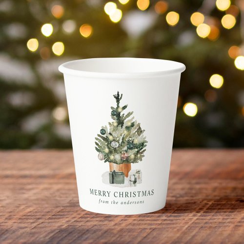 Elegant Watercolor Christmas Tree Paper Cups