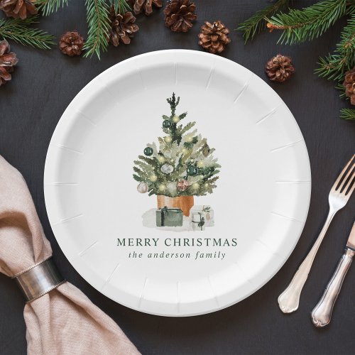 Elegant Watercolor Christmas Tree Paper Plates