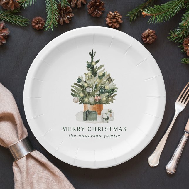 Elegant Watercolor Christmas Tree Paper Plates (Creator Uploaded)