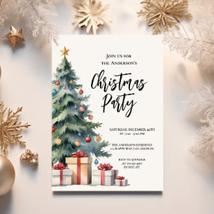 Elegant Watercolor Christmas Tree Party Invitation