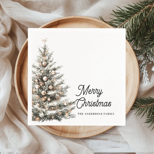 Elegant Watercolor Christmas Tree Personalized  Napkins (Creator Uploaded)