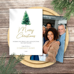Elegant Watercolor Christmas Tree Photo Corporate Holiday Card