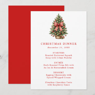 Elegant Watercolor Christmas Tree Red Gingham Bow Menu