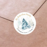 Elegant watercolor Christmas tree return address Classic Round Sticker<br><div class="desc">For more advanced customization of this design,  simply select the "Customize It" button above!</div>