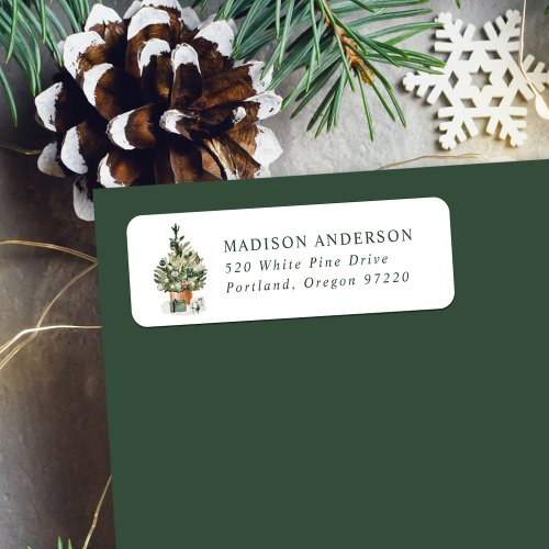 Elegant Watercolor Christmas Tree Return Address Label
