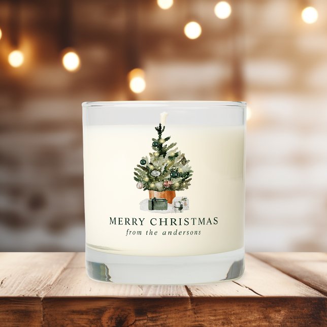 Elegant Watercolor Christmas Tree Scented Candle (Creator Uploaded)