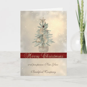 Elegant Watercolor Christmas Tree,Star Gold Holiday Card