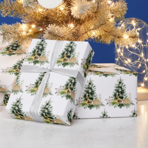 Elegant Watercolor Christmas Tree Wrapping Paper