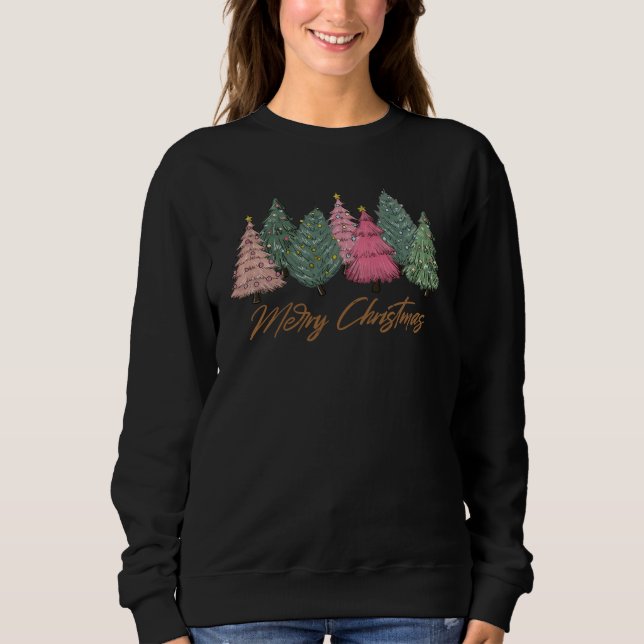Elegant Watercolor Christmas Trees Merry Xmas Sweatshirt (Front)