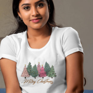 Elegant Watercolor Christmas Trees Merry Xmas T-Shirt