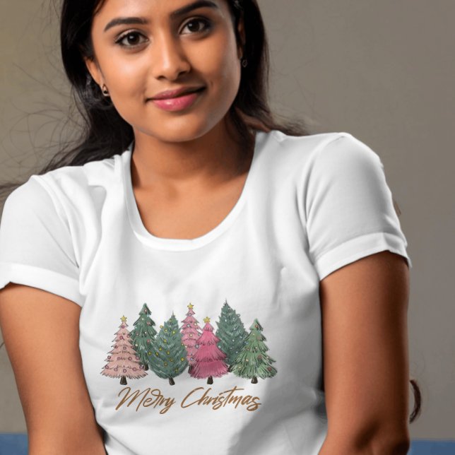 Elegant Watercolor Christmas Trees Merry Xmas T-Shirt (Creator Uploaded)