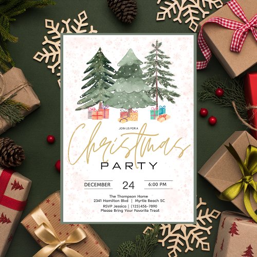 Elegant Watercolor Christmas Trees Party Invitation