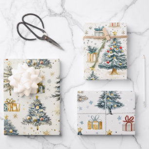 Elegant Watercolor Christmas Trees  Wrapping Paper Sheets
