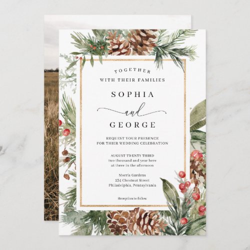 Elegant Watercolor Christmas Wedding Invitation