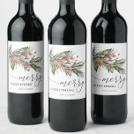 Elegant Watercolor Christmas Wine Label<br><div class="desc">Give everyone a gift they will love this holiday season! Easily edit the names on this lovely wine label.</div>