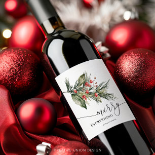 Elegant Watercolor Christmas Wine Label