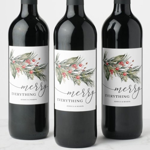 Elegant Watercolor Christmas Wine Label