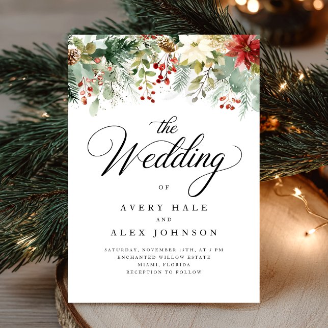 Elegant Watercolor Christmas Winter Wedding  Invitation (Creator Uploaded)