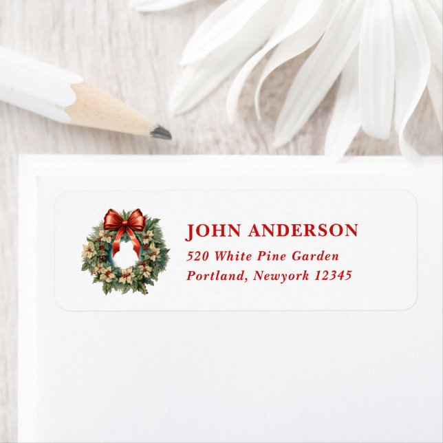 Elegant Watercolor Christmas Wreath Label (Insitu)