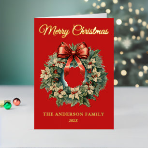 Elegant Watercolor Christmas Wreath Non-Photo Foil Holiday Card