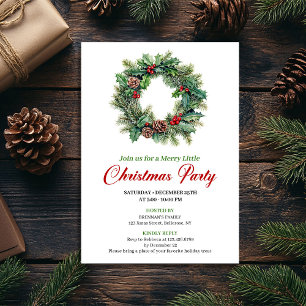 Elegant Watercolor Christmas Wreath Party Invite
