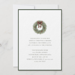 Elegant Watercolor Christmas Wreath Plaid Bow  Invitation