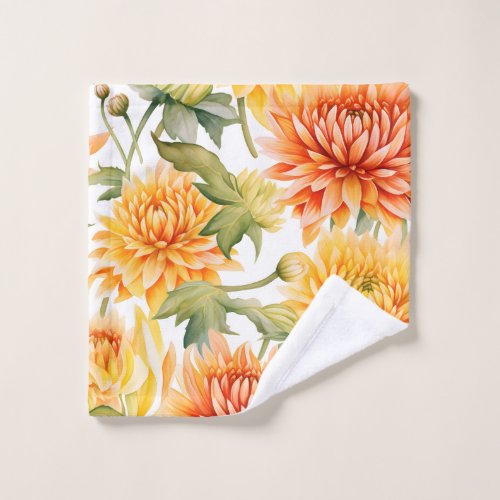 Elegant Watercolor Chrysanthemum Wash Cloth
