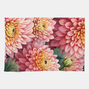 Elegant Watercolor Chrysanthemums Kitchen Towel