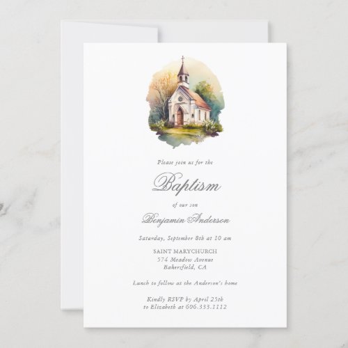 Elegant Watercolor Church Baptism Invitation
