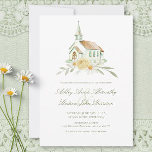 Elegant Watercolor Church Floral Wedding Invitation