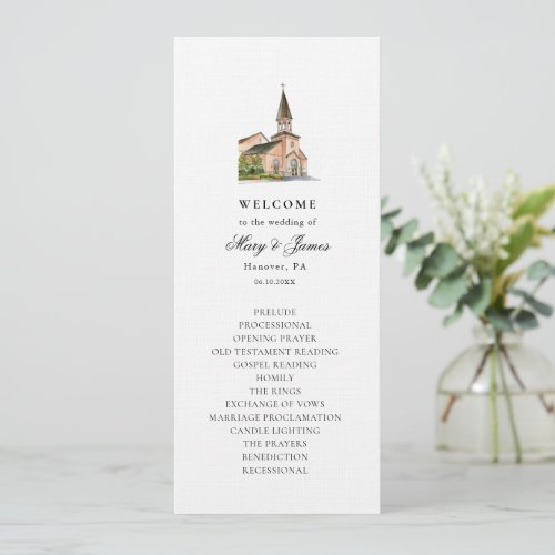 Elegant Watercolor Church Wedding Flat Program