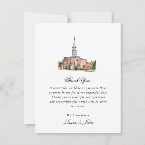 Elegant Watercolor Church Wedding Photo Thank You Card