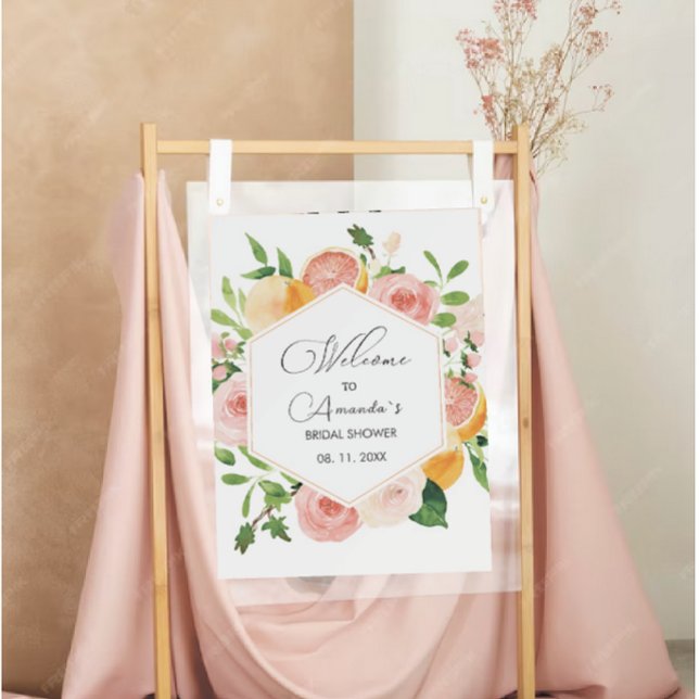 Elegant Watercolor Citrus Pink Flower bridal showe Foam Board (Creator Uploaded)