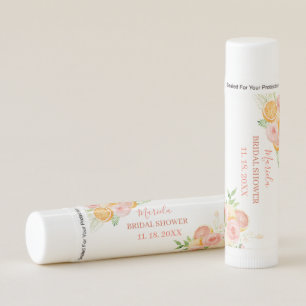 Elegant Watercolor Citrus Pink Flowers Bridal Show Lip Balm