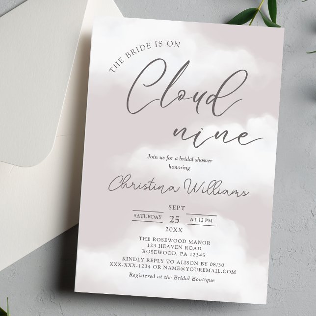Elegant Watercolor Cloud 9 Bridal Shower Invitation (Creator Uploaded)