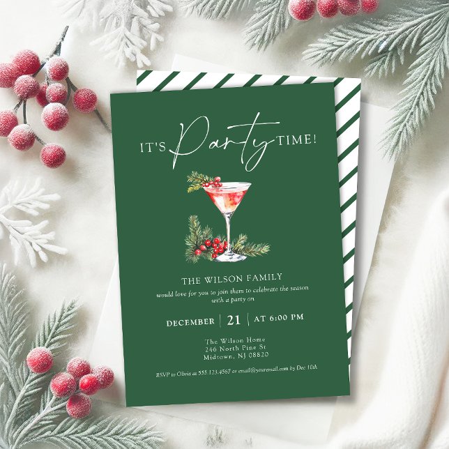 Elegant Watercolor Cocktail Christmas Party Invitation (Creator Uploaded)