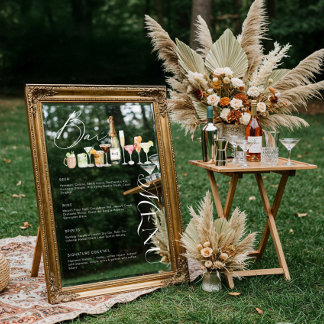 Elegant Watercolor Cocktail Wedding Bar Menu Cling